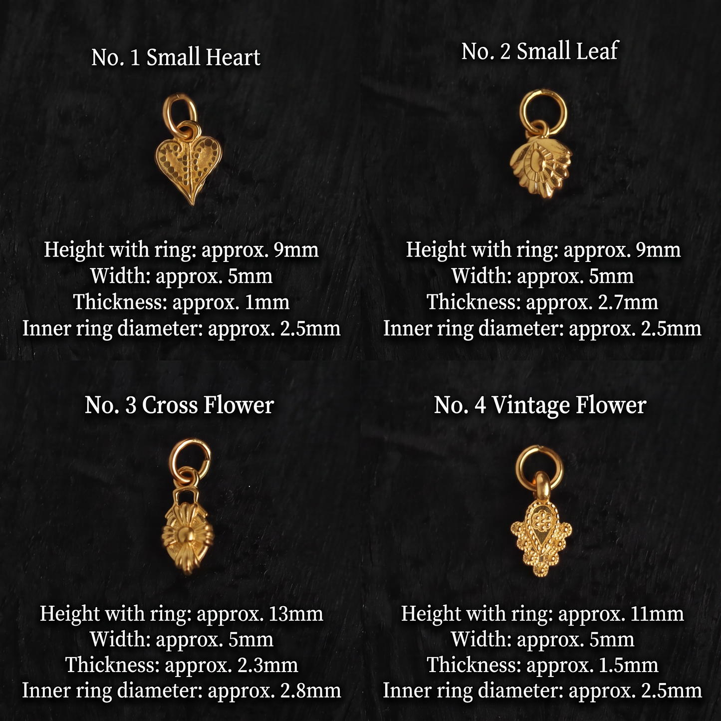 24K 999 Mini Flower Gourd Heart Shapes D.I.Y Charm