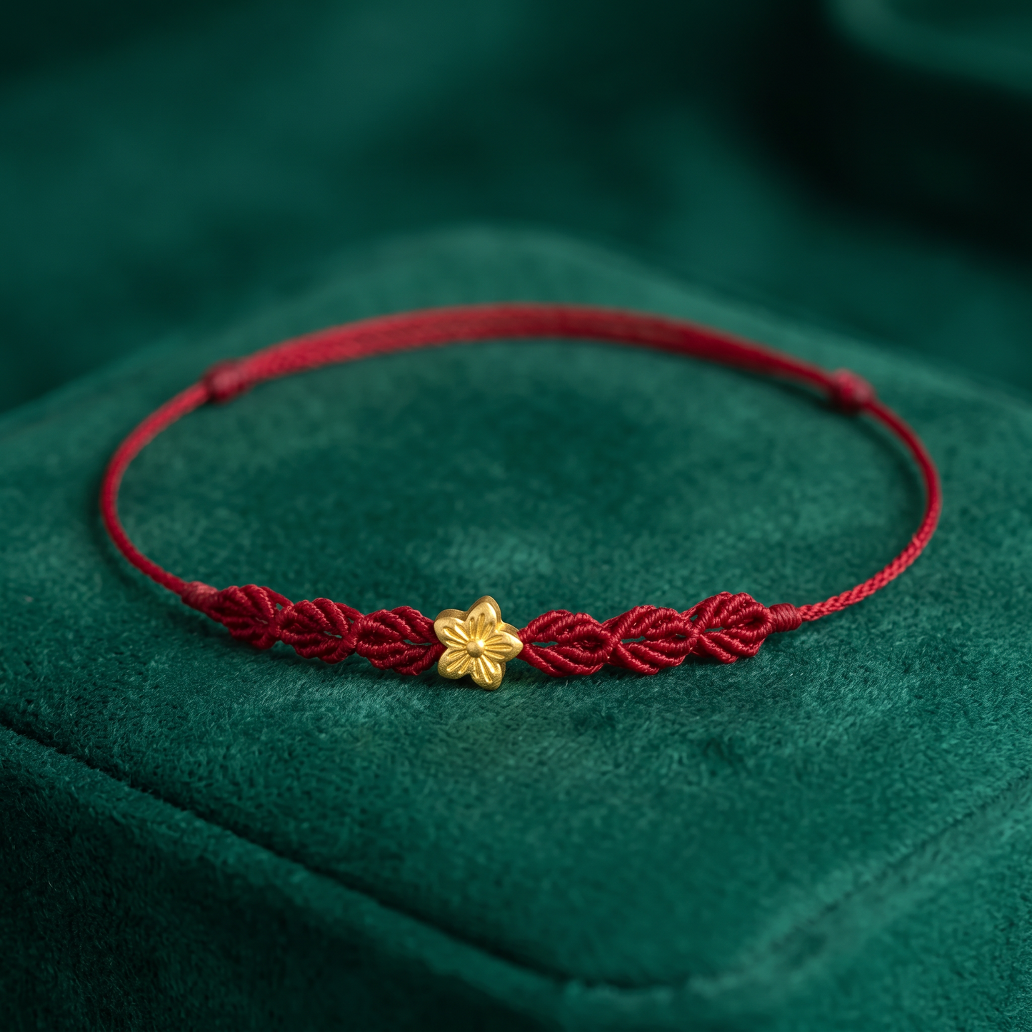 24K Fine Gold Flower Charm Ultra-Fine Adjustable Cord Bracelet