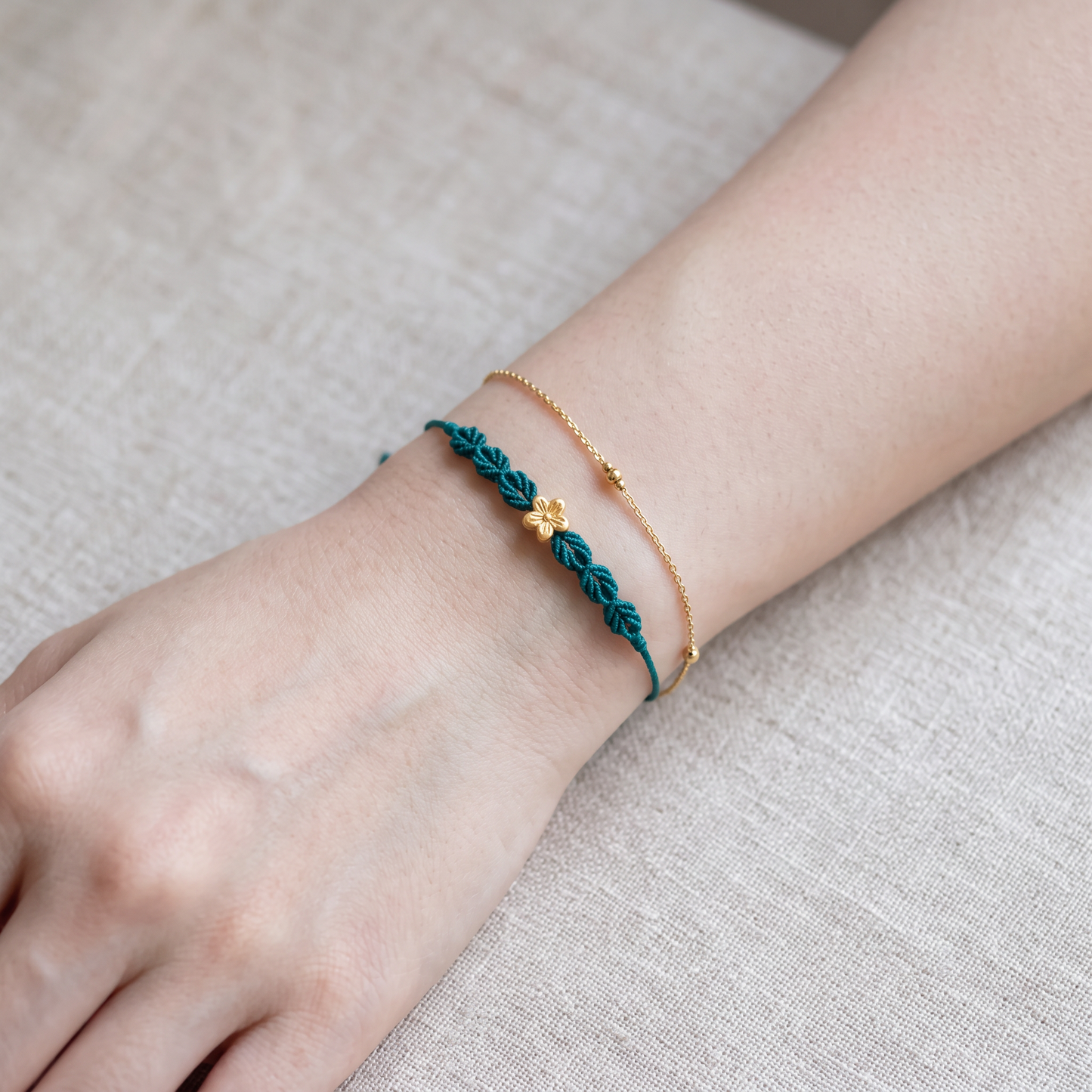 24K Fine Gold Flower Charm Ultra-Fine Adjustable Cord Bracelet