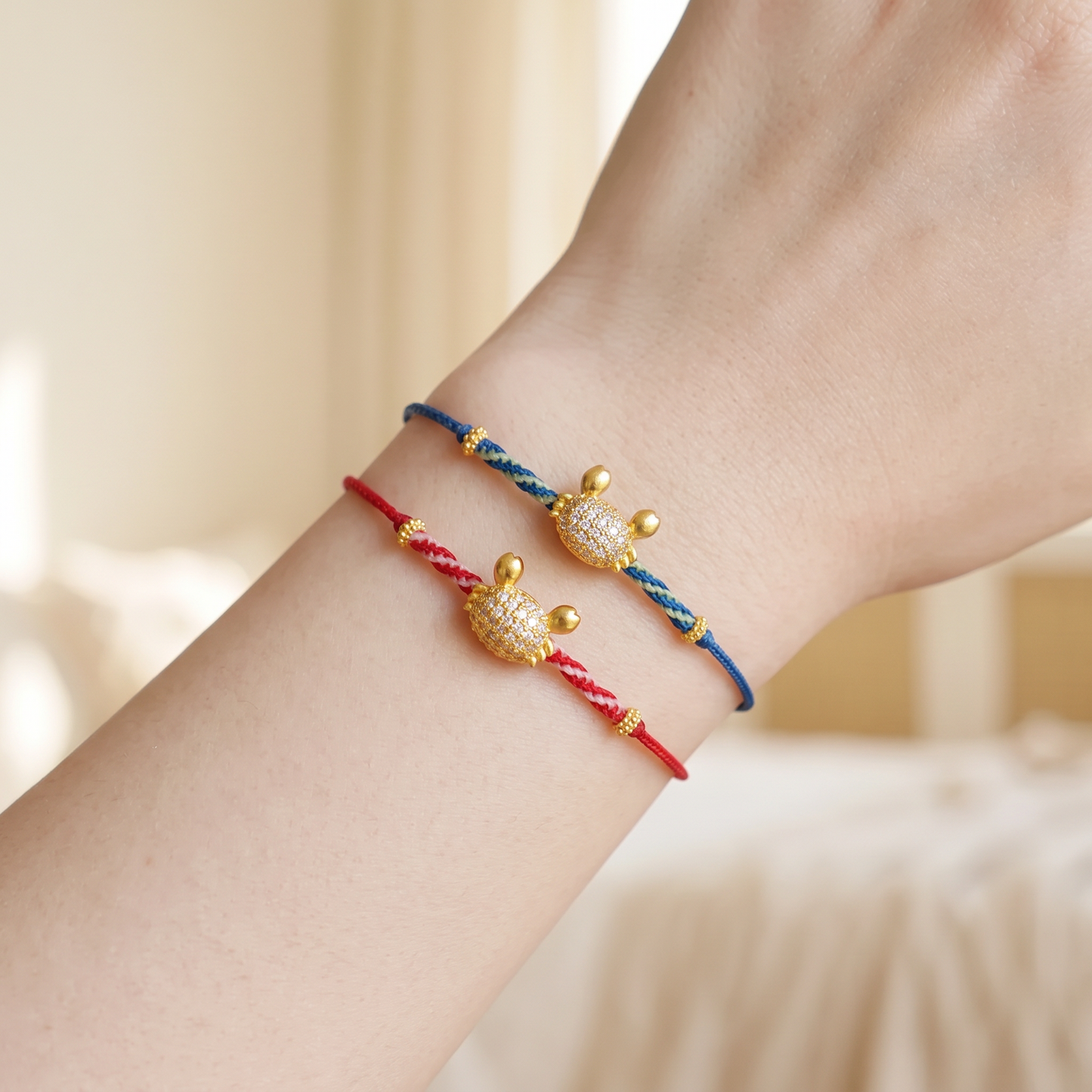 24K Gold Cute Crab Zircon Charm with Cord Braided Adjustable Bracelet