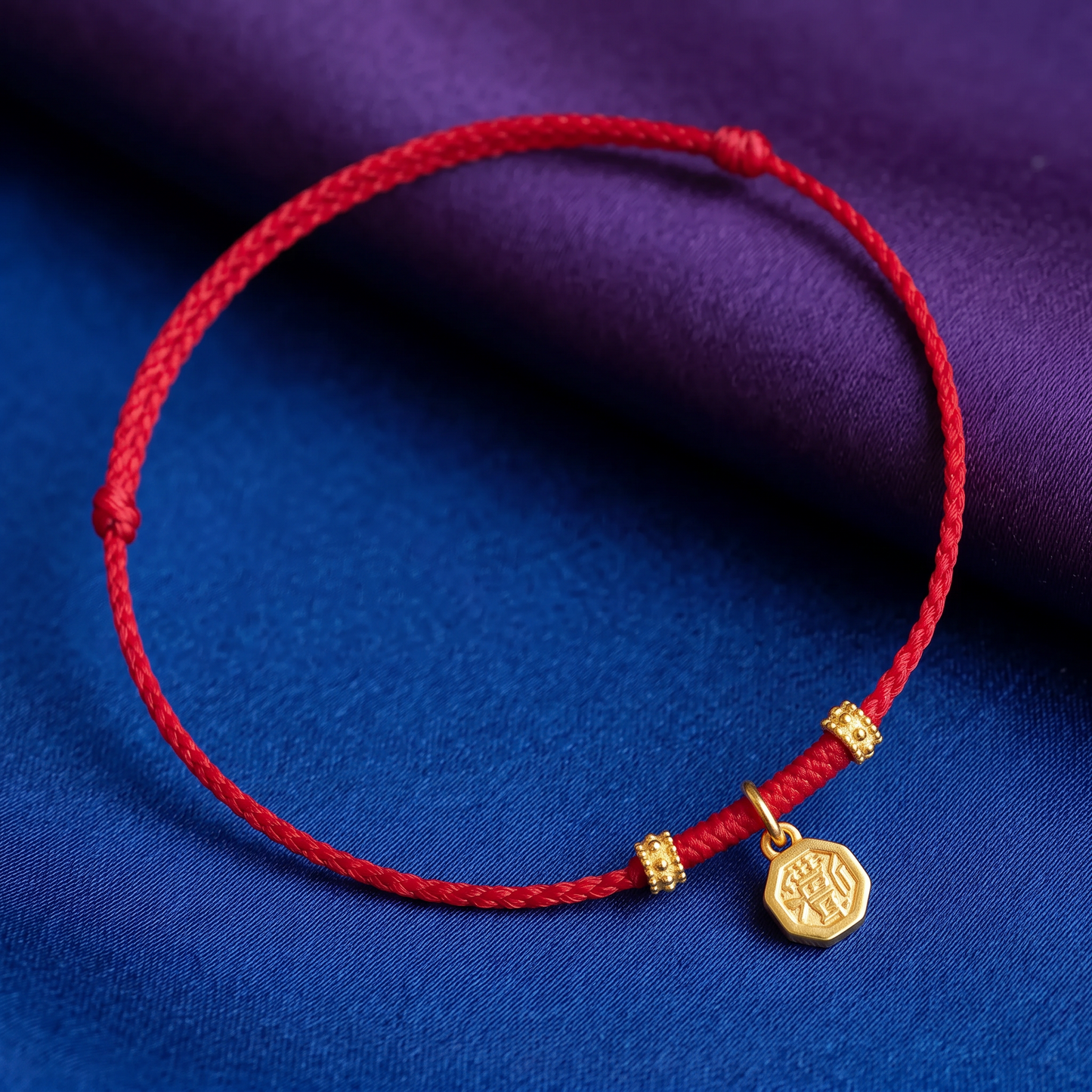 24K Gold Taoist Yujian'er Protection Charm Ultra-Fine Adjustable Cord Bracelet