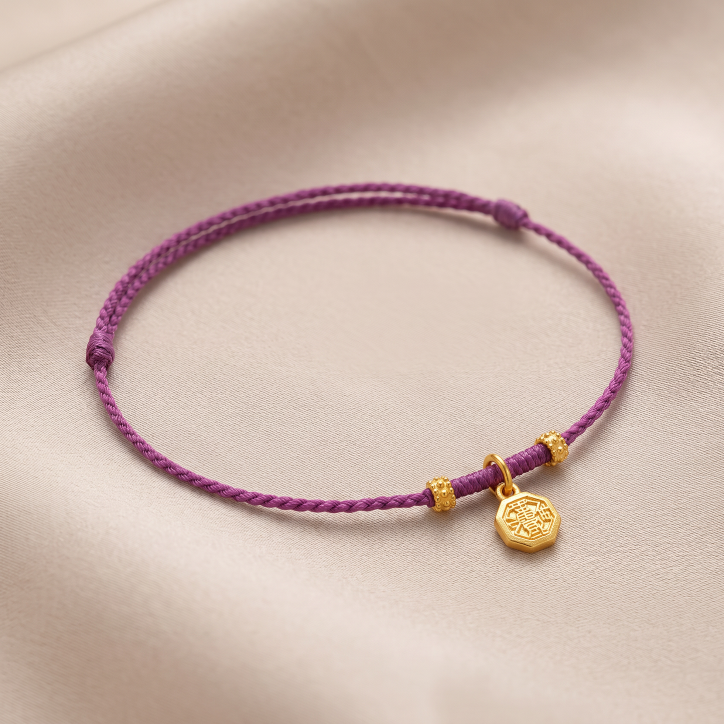 24K Gold Taoist Yujian'er Protection Charm Ultra-Fine Adjustable Cord Bracelet