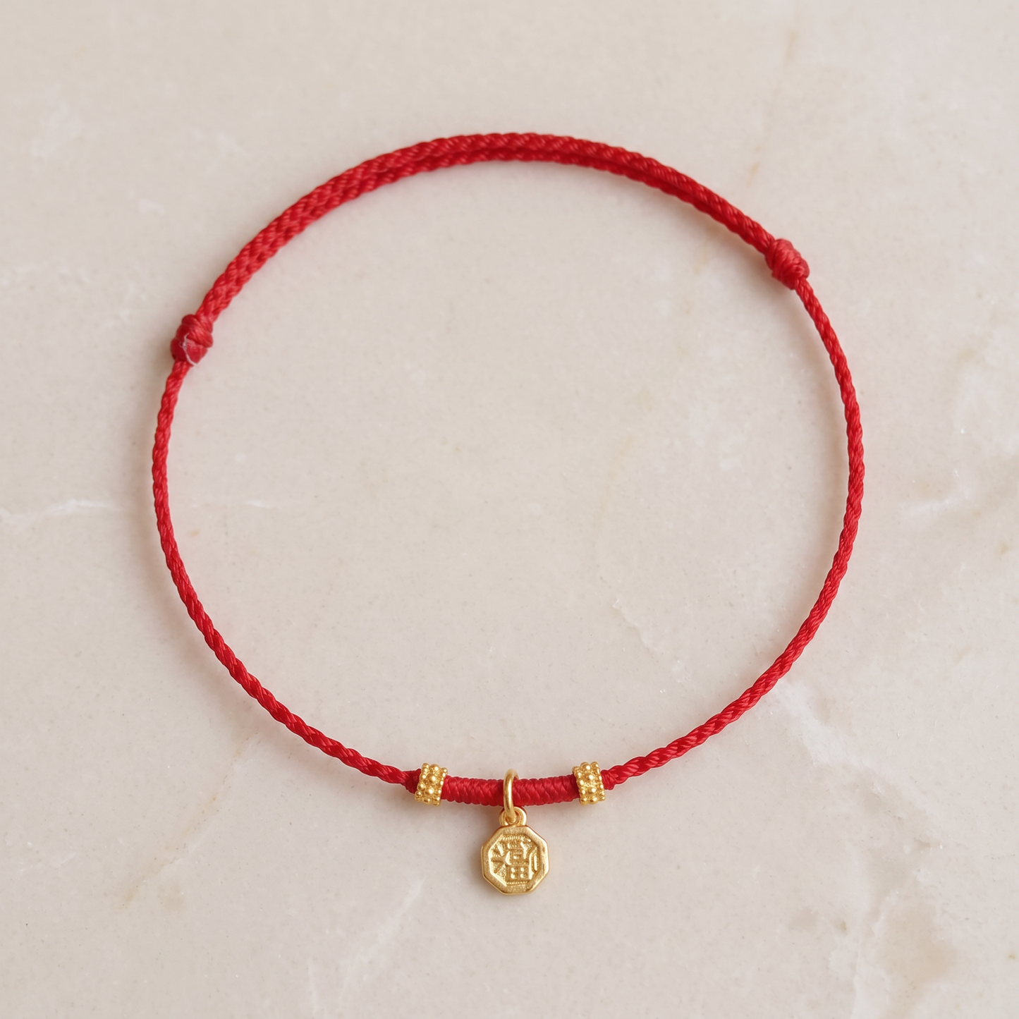 24K Gold Taoist Yujian'er Protection Charm Ultra-Fine Adjustable Cord Bracelet