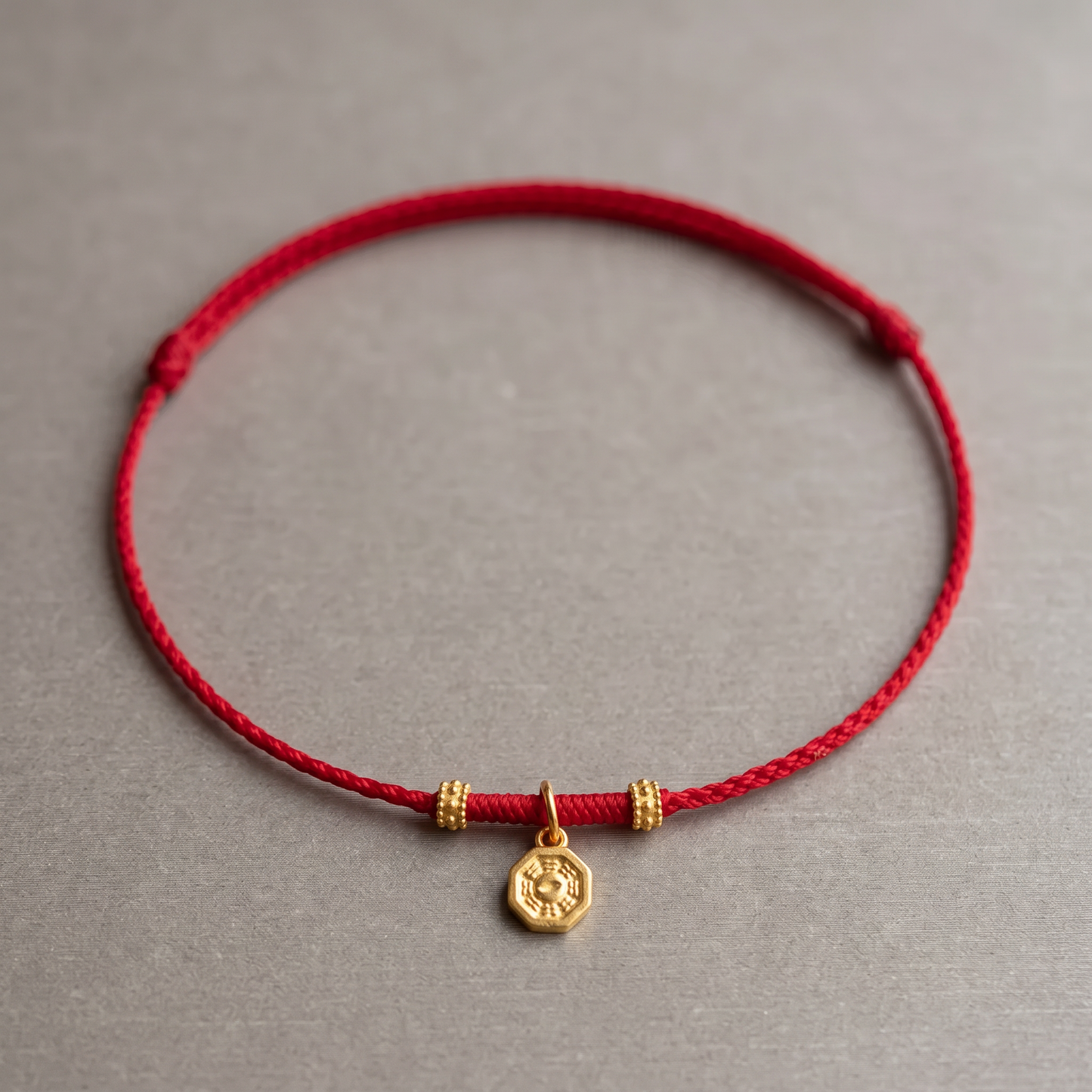 24K Gold Taoist Yujian'er Protection Charm Ultra-Fine Adjustable Cord Bracelet