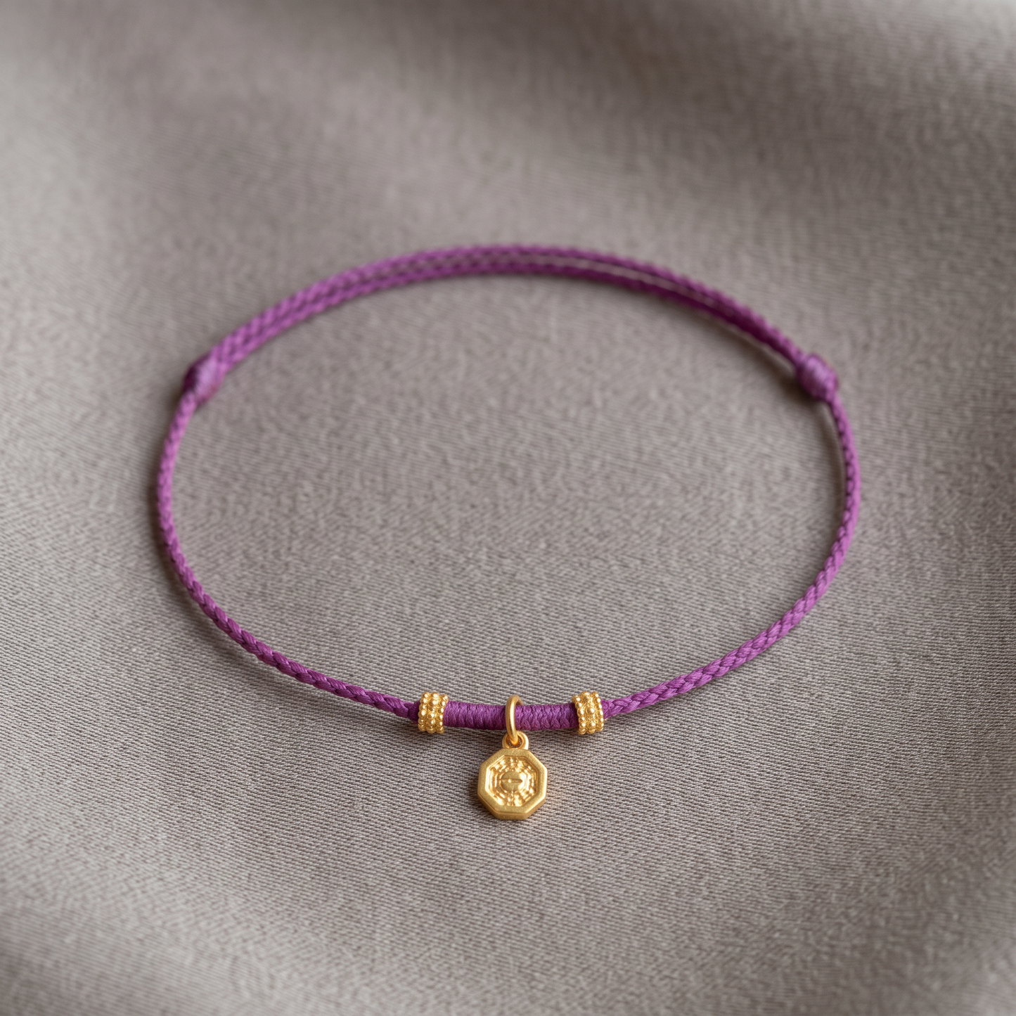 24K Gold Taoist Yujian'er Protection Charm Ultra-Fine Adjustable Cord Bracelet