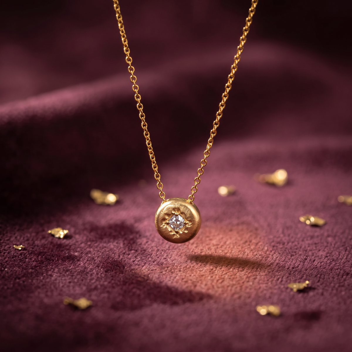 18K Pure Gold Minimal Diamond Sparkling Pendant Necklace