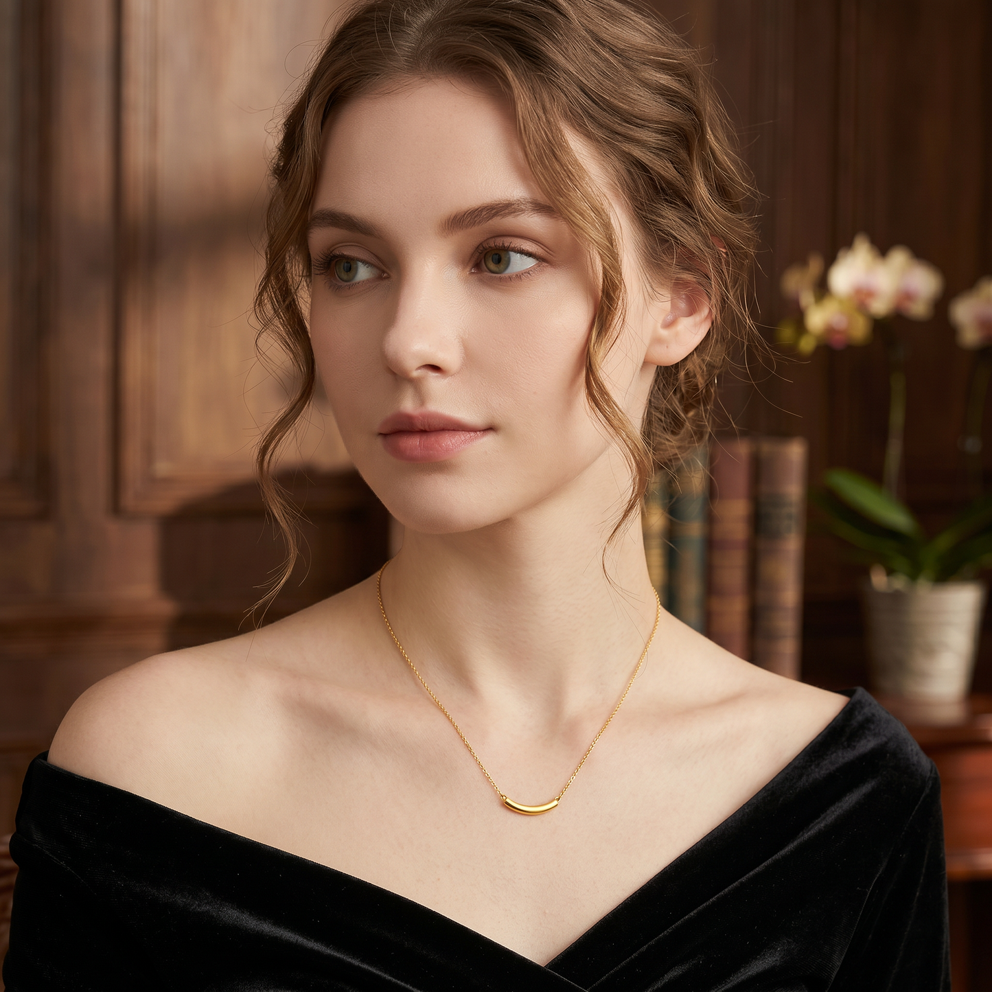 24k Gold Minimal Style Bar Moissanite Pendant Necklace