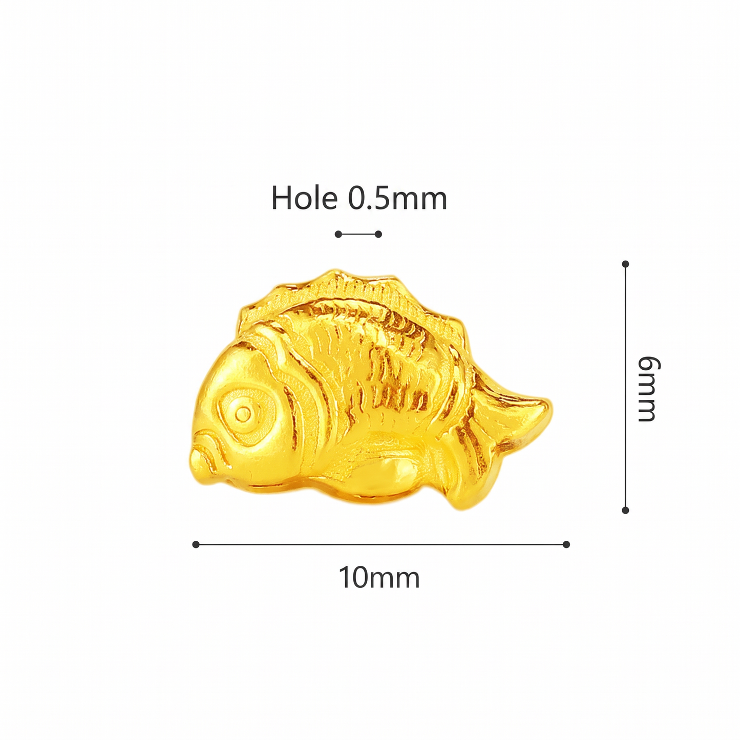 24K Solid 999 Gold Mini Engraved Fish Koi Lucky Charm D.I.Y Pendant