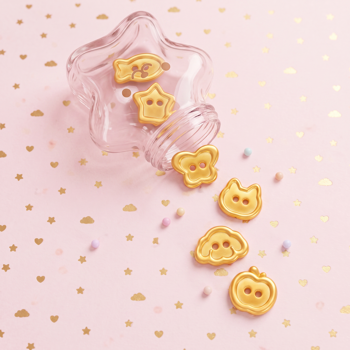 24K Hard Gold Cat Dog Cute Bead Button Style D.I.Y Charm