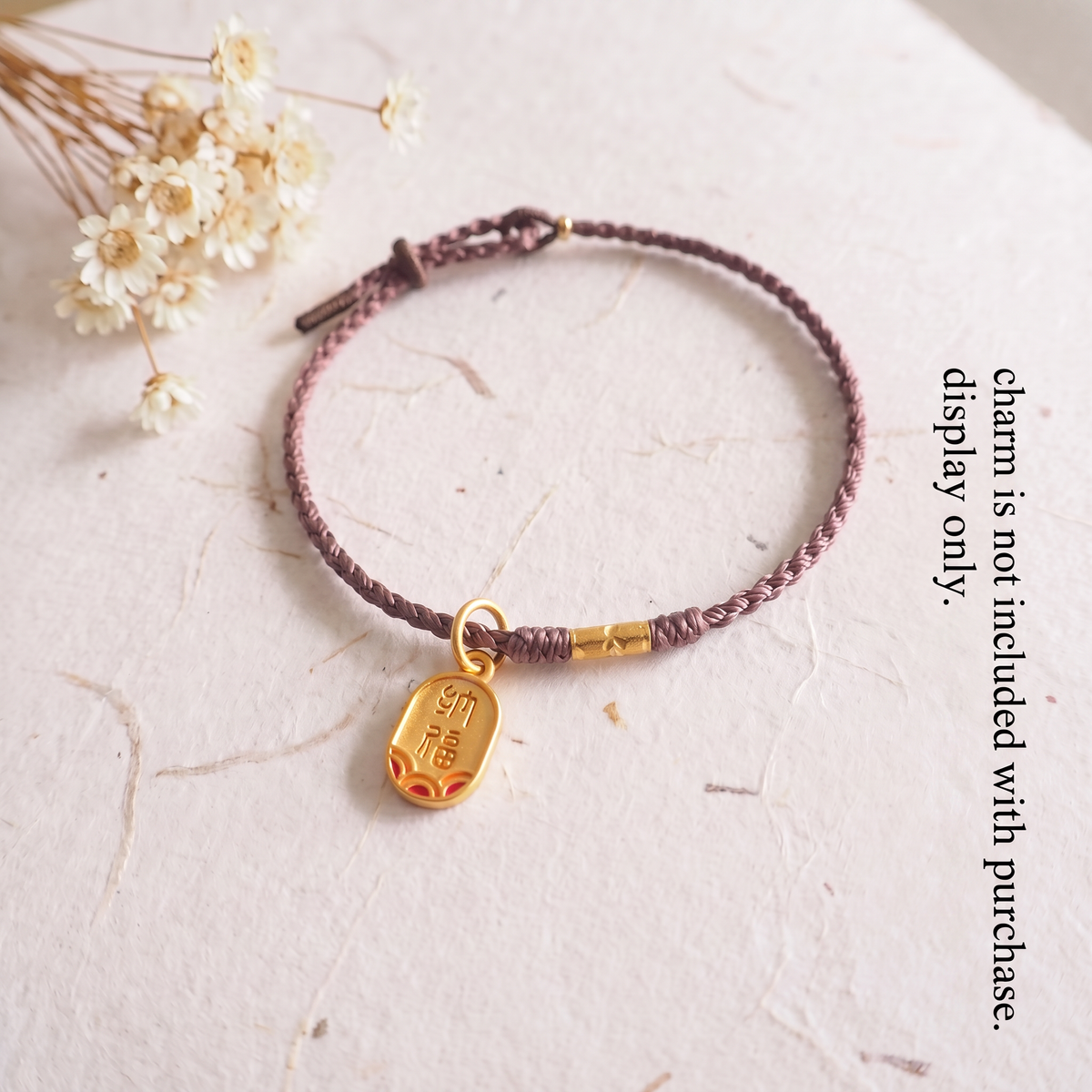 24K 999 Gold Minimal Lucky Fortune Charm Cord Bracelet