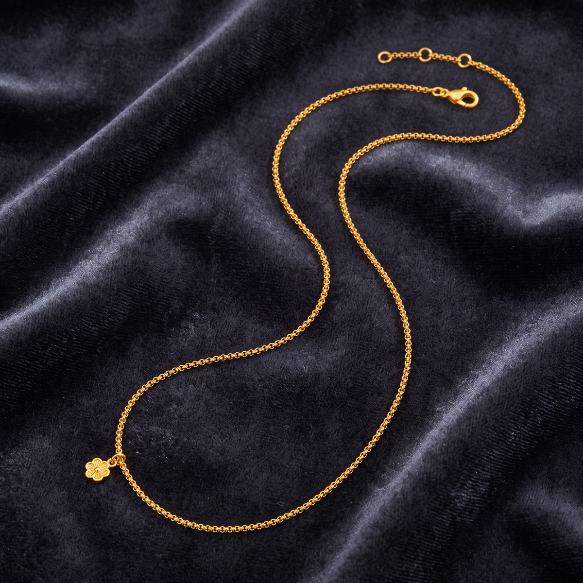 24k 999 Fine Gold Minimal Flower Charm Necklace Chain