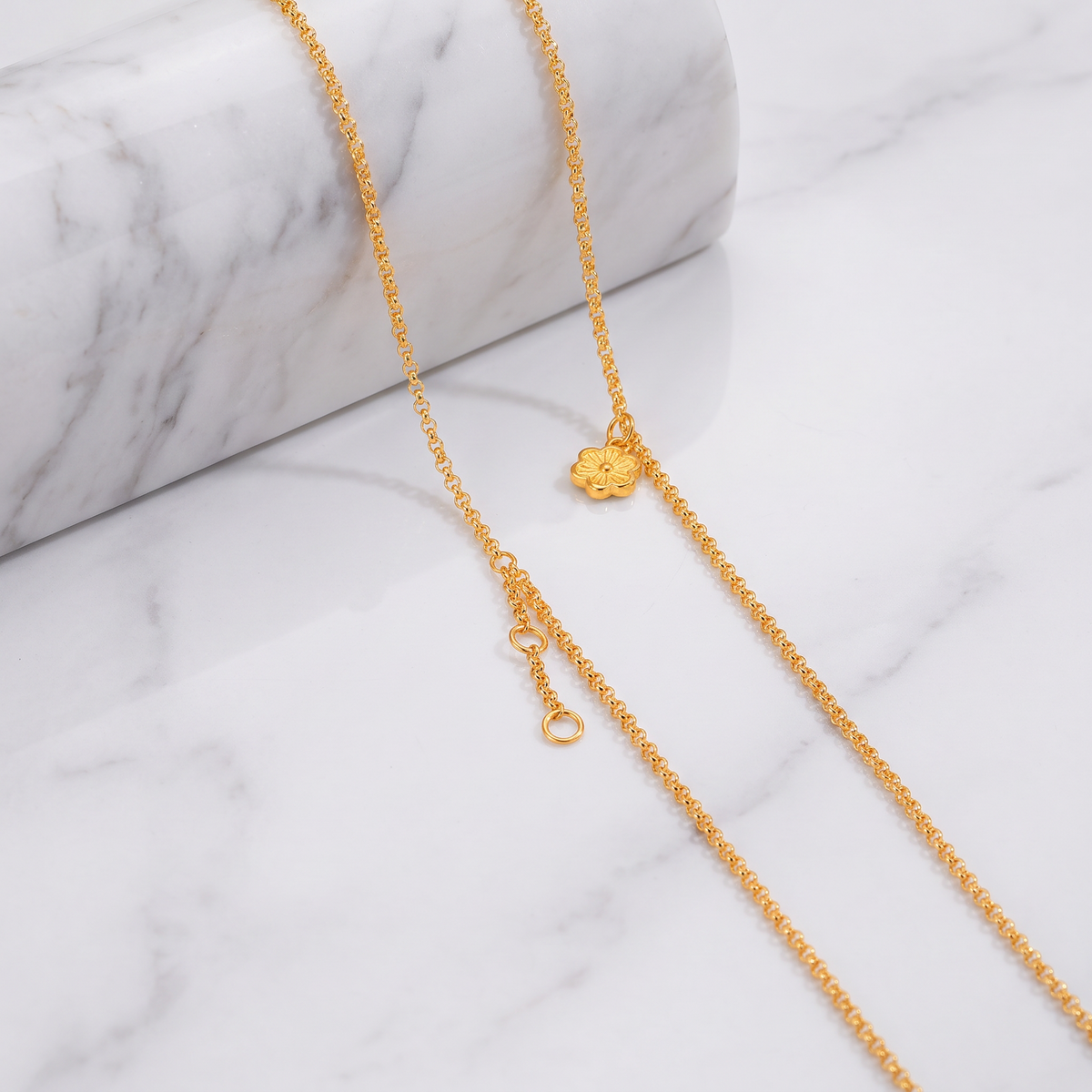 24k 999 Fine Gold Minimal Flower Charm Necklace Chain