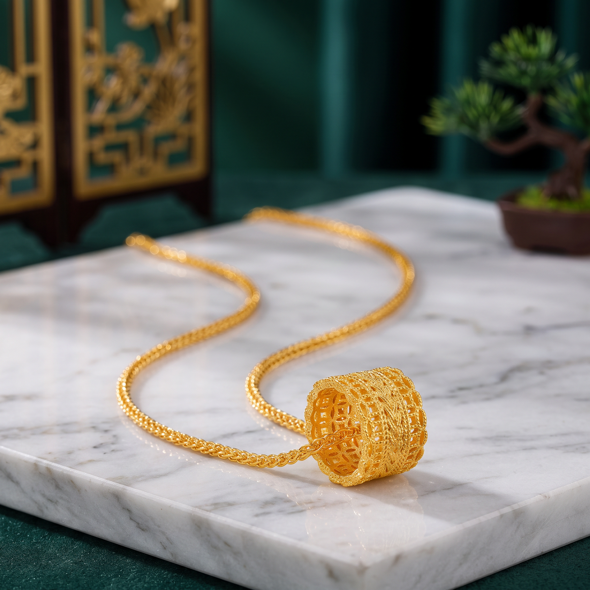 24k Real 999 Gold Lace Loop Minimal Pendant