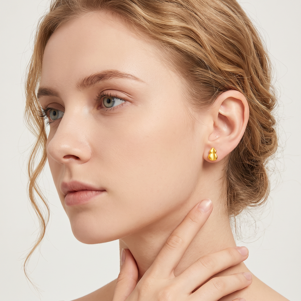 24K Gold Shimmer Lucky Gourd Stud Earrings