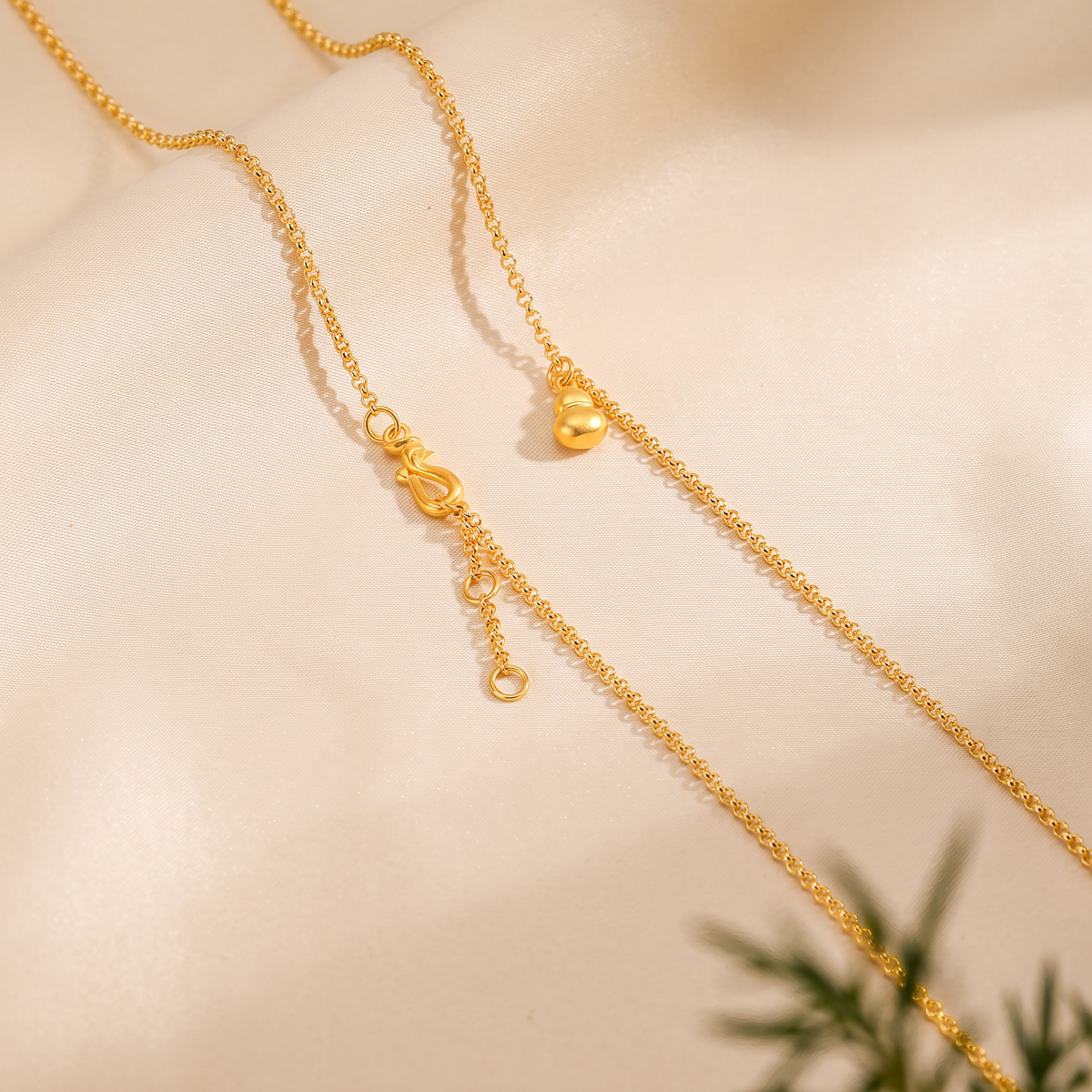 24k 999 Fine Gold Minimal Gourd Charm Necklace Chain