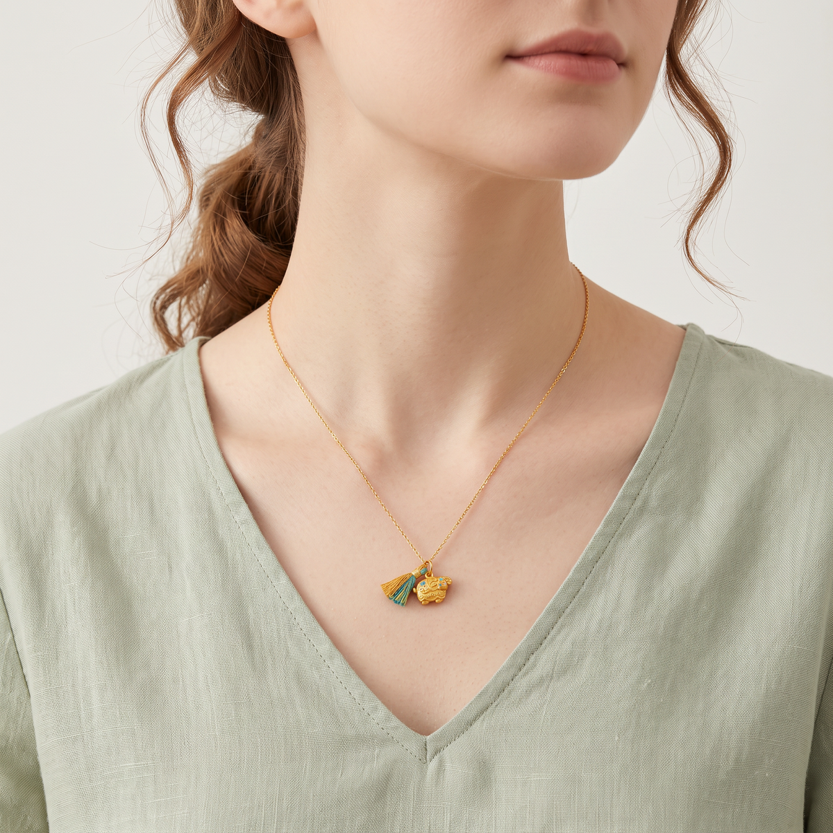 24k Gold Zodiac Sheep Tassel Pendant