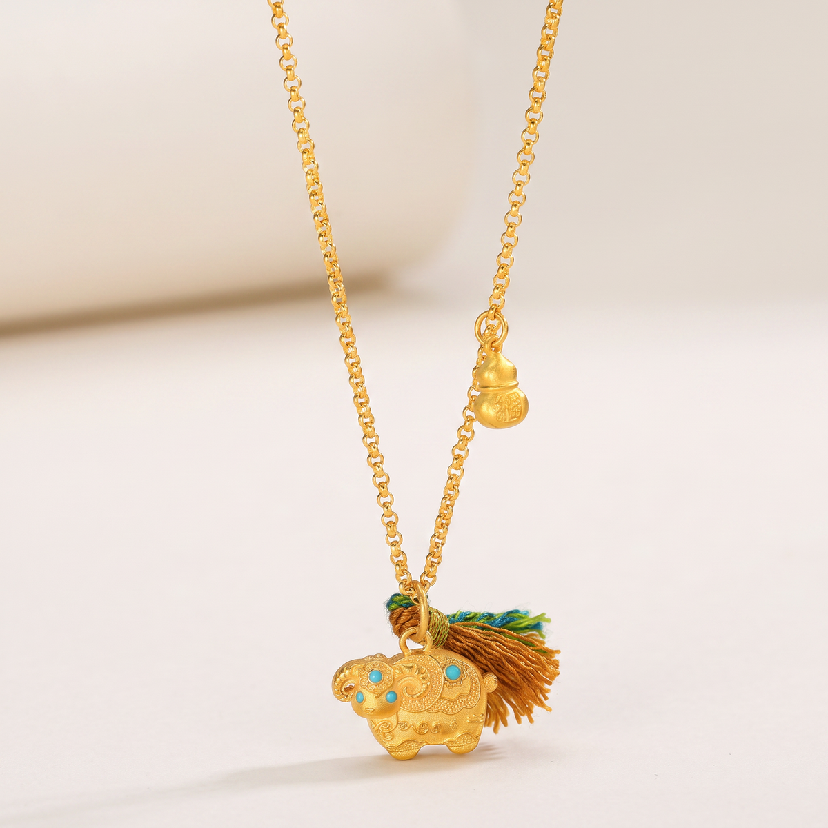 24k 999 Fine Gold Minimal Gourd Charm Necklace Chain
