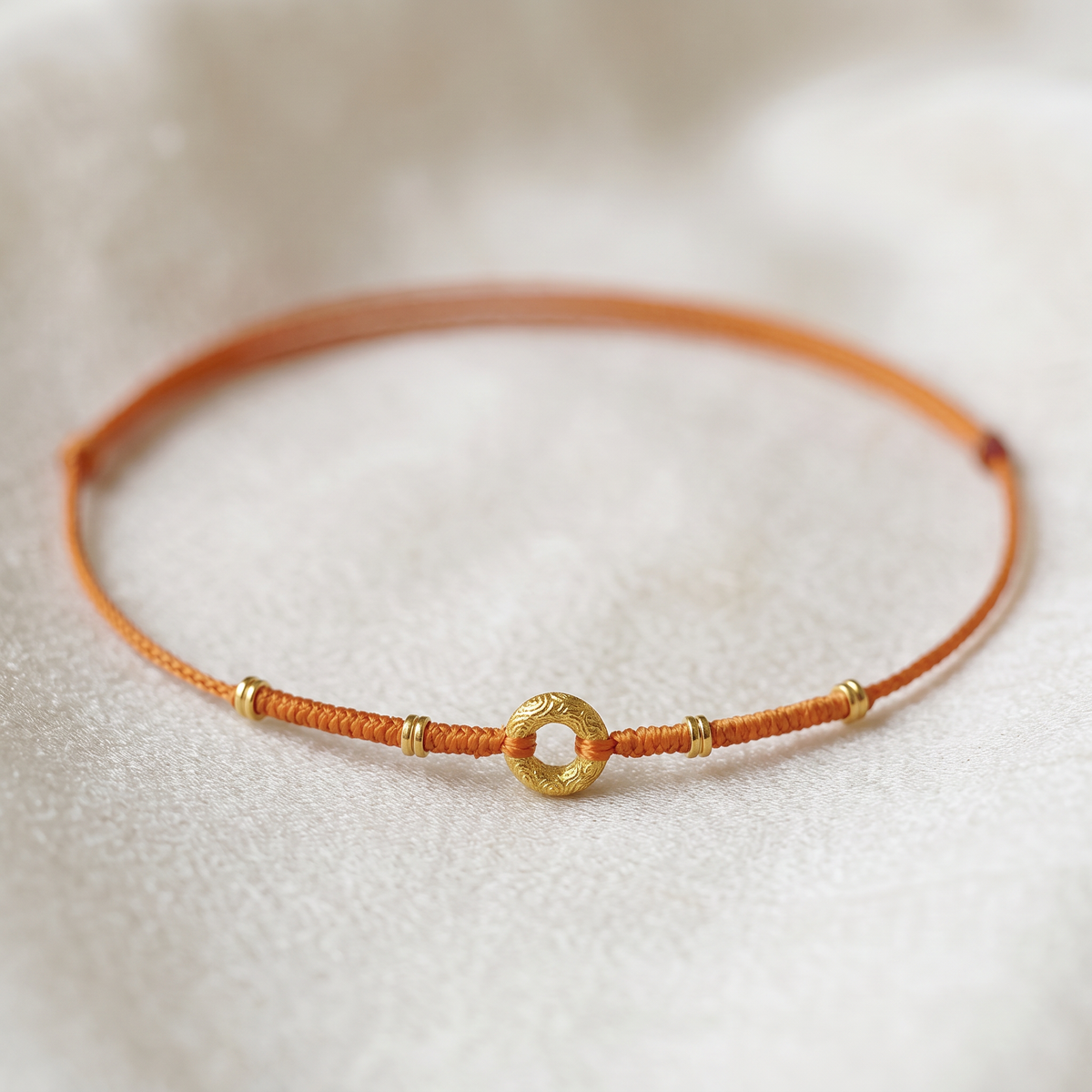 24k 999 Gold Charm Ultra Thin Cord Adjustable Unisex Bracelet