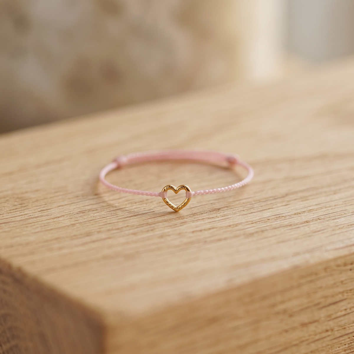 24K Gold Heart Charm Thin Adjustable Cord Love Ring