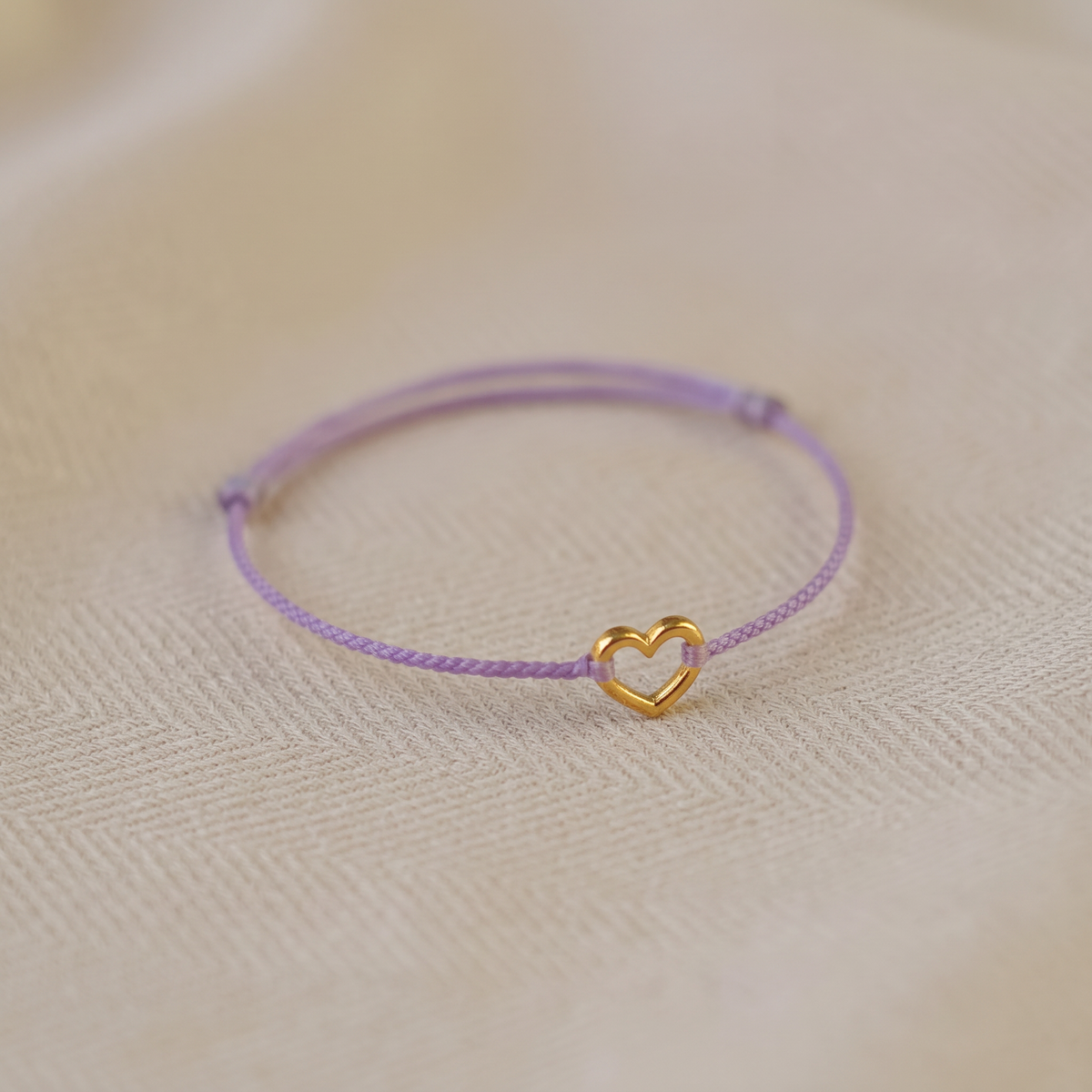 24K Gold Heart Charm Thin Adjustable Cord Love Ring