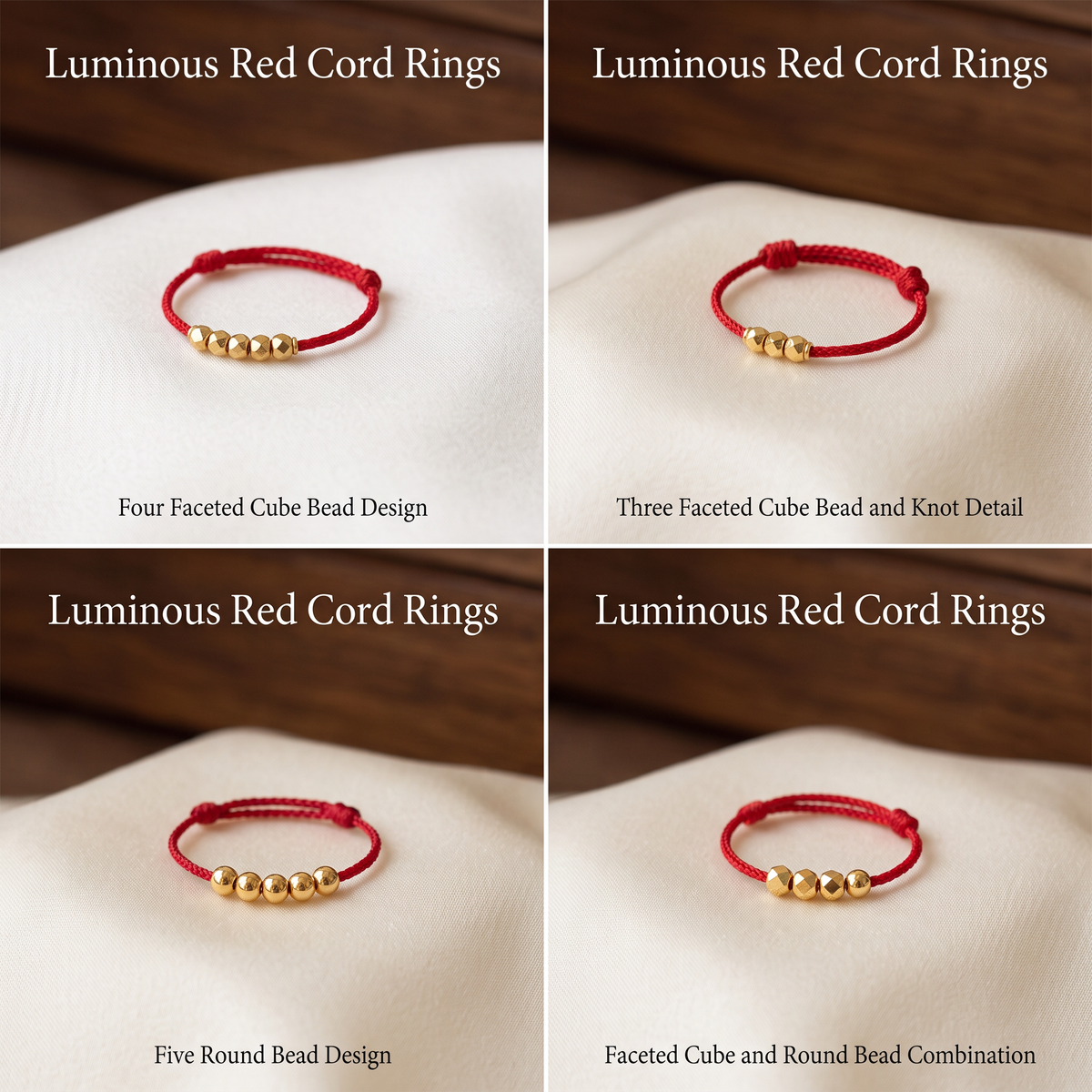 24k 999 Lucky Gold Beads Unisex Couple Friendship Handwoven Adjustable Cord Ring
