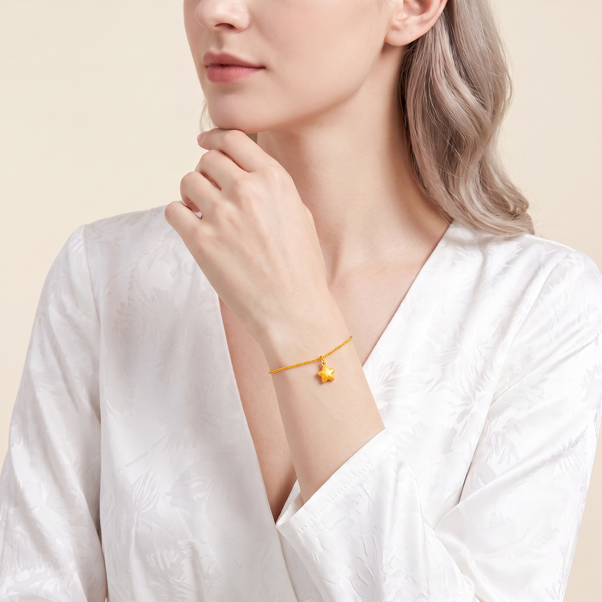 24k 999 Gold Persimmon Star and Blessing Lock Charm D.I.Y Pendant