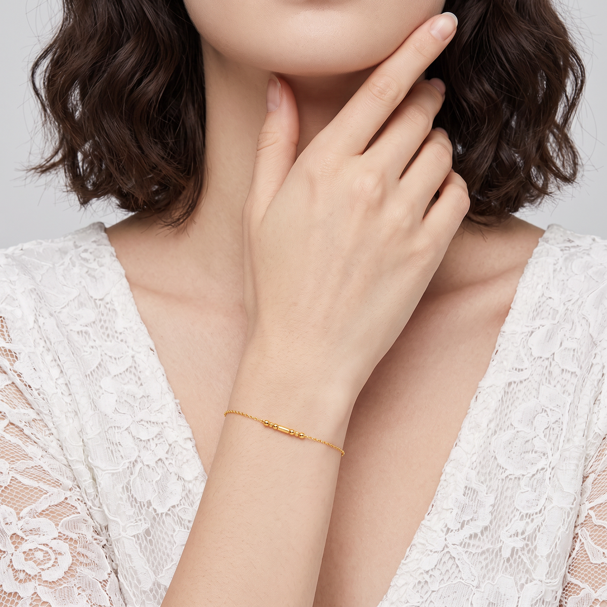 24K 999 Gold Minimalist Style Cube Beads Chain Bracelet