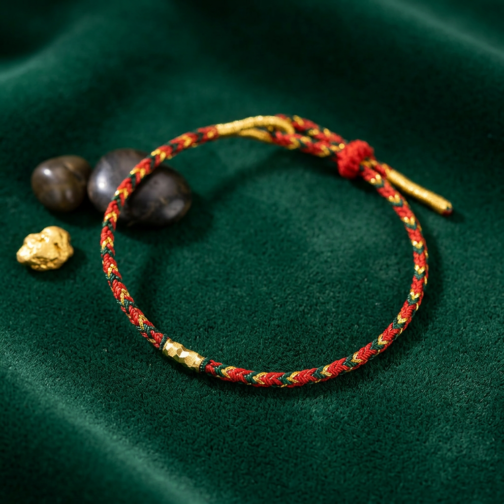 24K Gold Heart Charm with Weaving Bracelet
