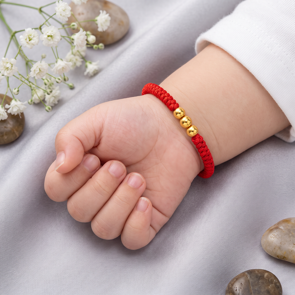 24K 999 Gold Lucky Beads Charm Adjustable Bracelet Babyshower Kid Birthday Gift Newborn