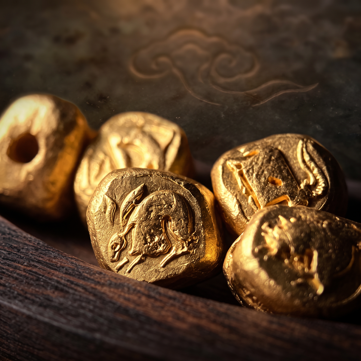 24k 999 Gold Chinese Zodiac Gold Bead Spacer Antique Style D.I.Y Craft Supply