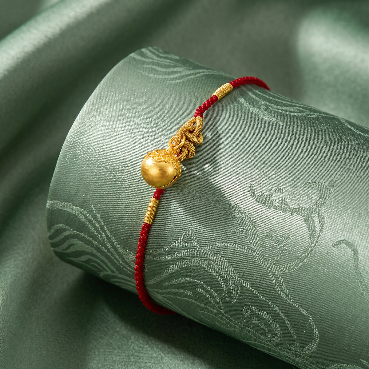 24k 999 Gold Bell Charm Woven Adjustable Anklet
