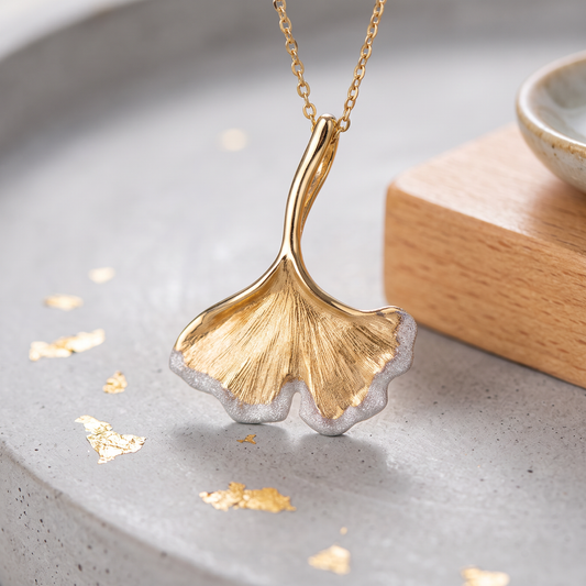 18K Gold White Gold Two-Tone Ginkgo Leaf Pendant Diamond Unique Design for Holiday Christmas