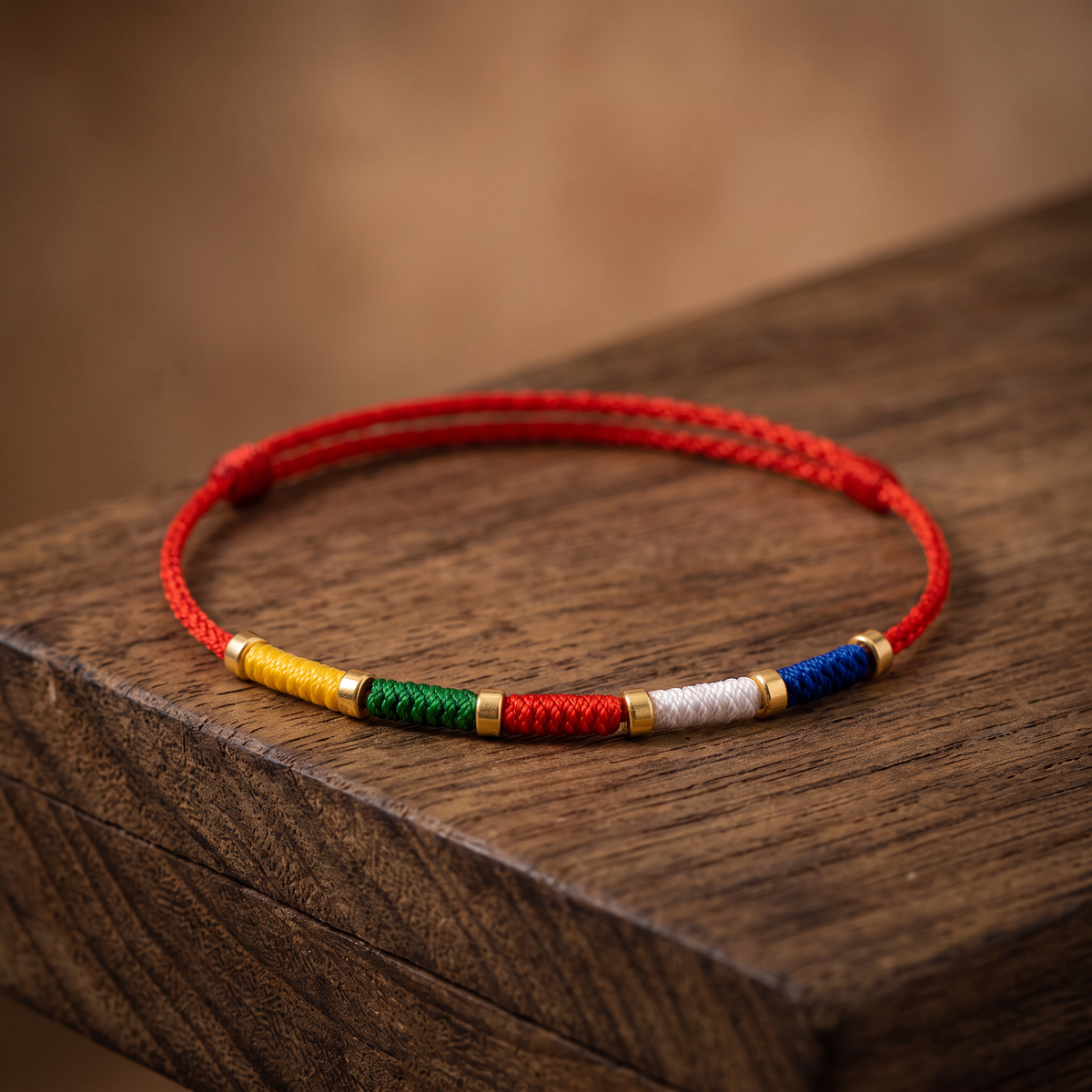 24k 999 Gold Bead Five Wealth Gods Five Color Cord Unisex Bracelet and Anklet