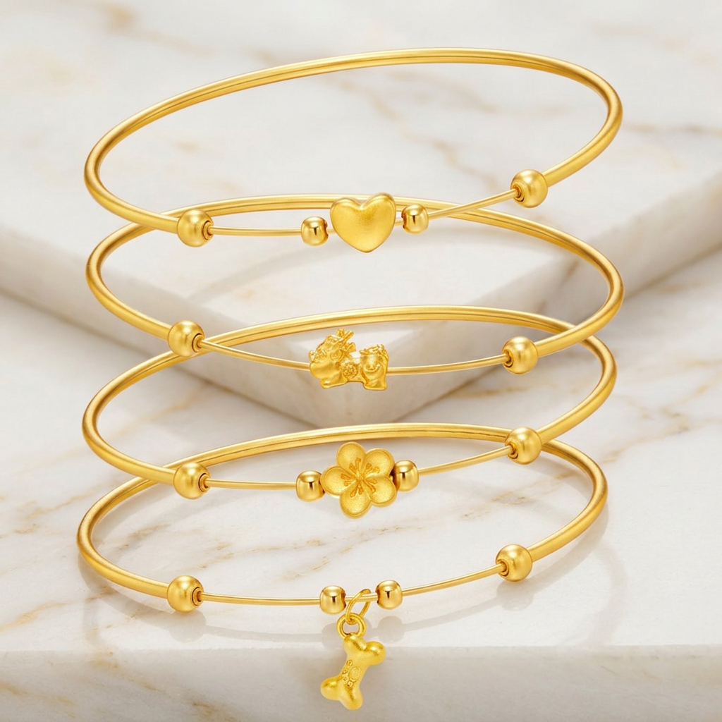 24K 999 Gold D.I.Y Mini Charm Star heart Cherry Blossom Pixiu Charms