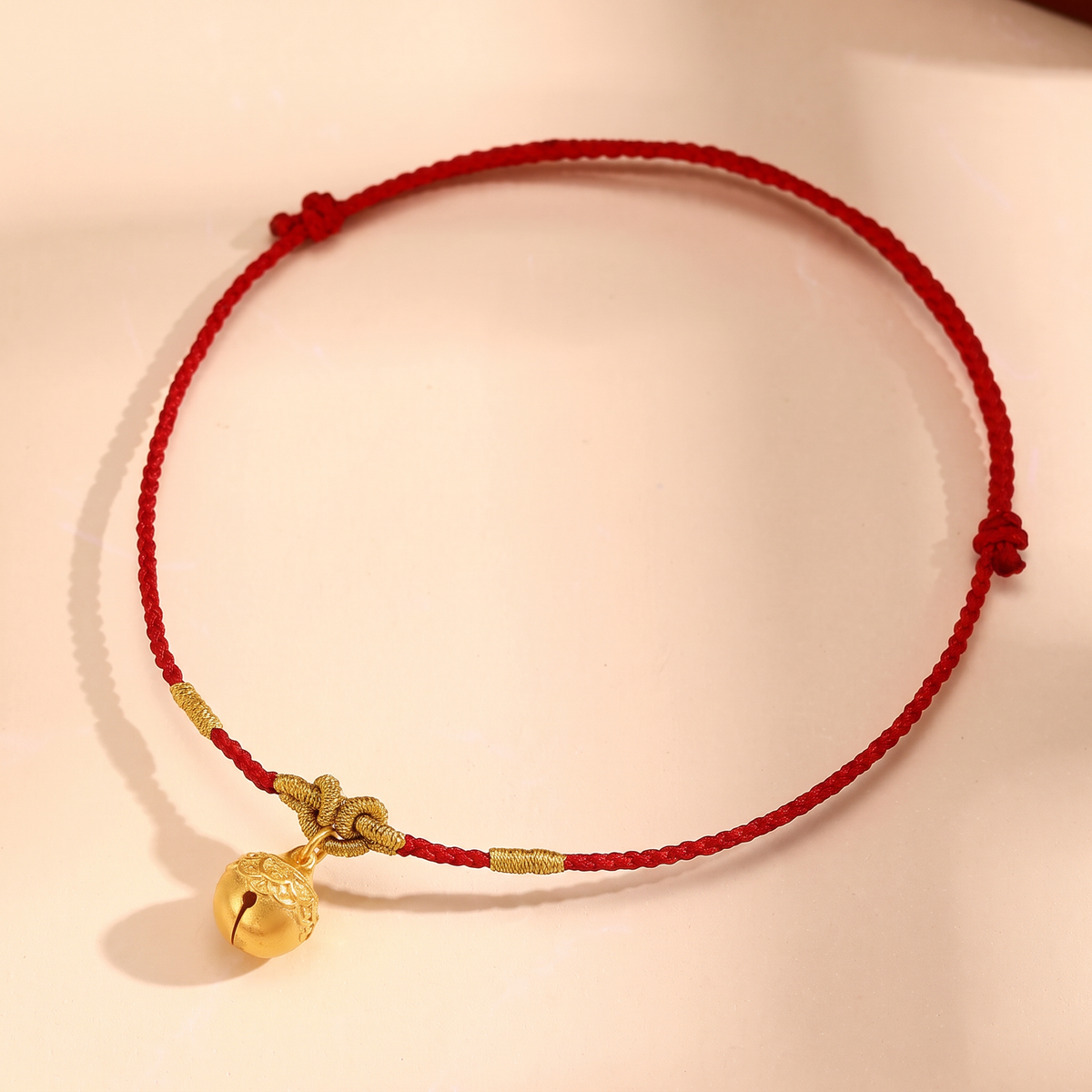 24k 999 Gold Bell Charm Woven Adjustable Anklet