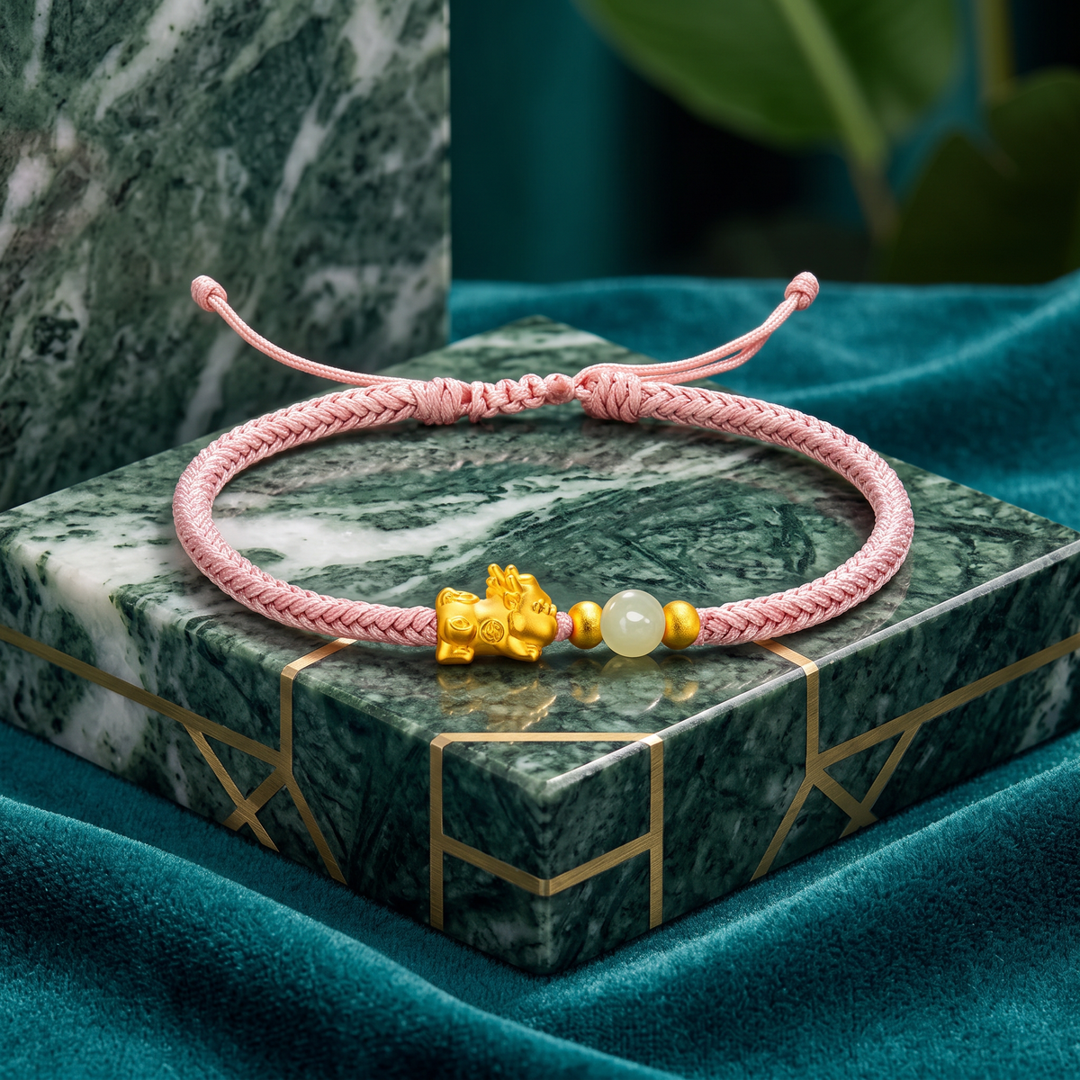 24K 999 Gold Pixiu Charms Fortune Adjustable Cord Bracelet
