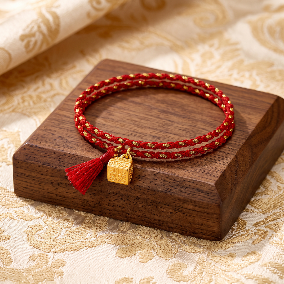 24K 999 Gold Auspicious Fortune Blessing Seal Pendant Bracelet