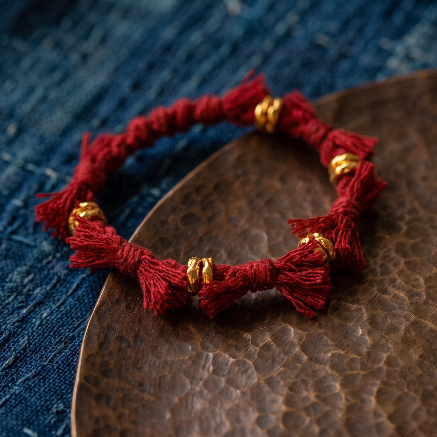 24k Fine 999 Gold Fortune Beads Tibetan-Inspired Handwoven Cord Bracelet