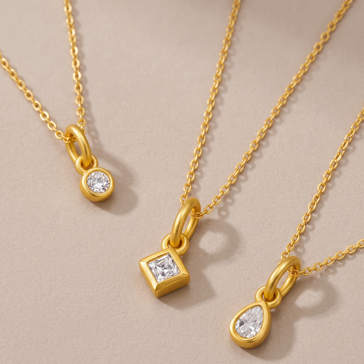 24K Gold Mini Minimal Round Square and Teardrop Charms Pendant
