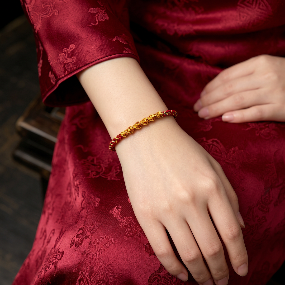 24k 999 Gold Chinese 12 Zodiac Birth Animal Sheep Charm Cord Adjustable Bracelet