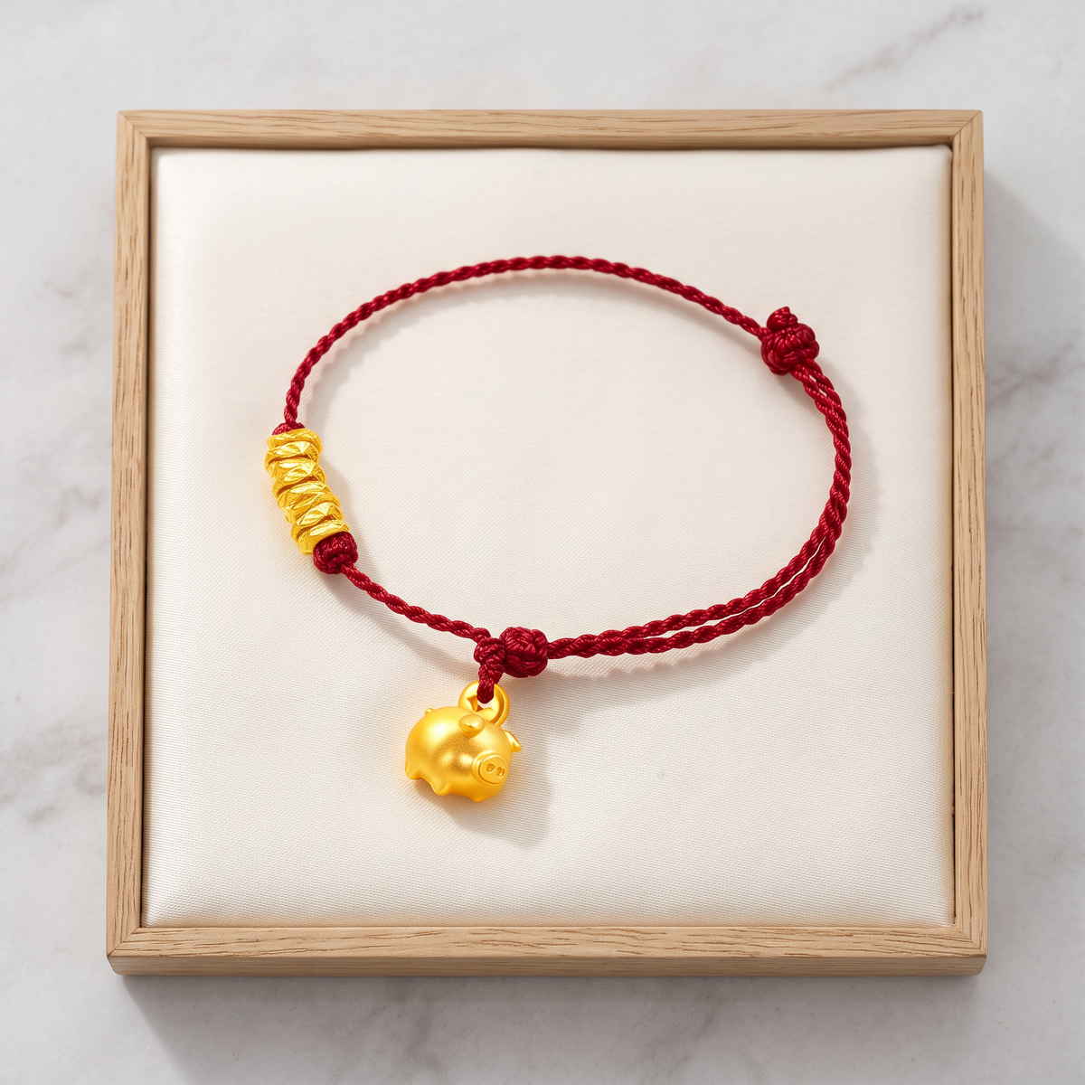 24k 999 Gold Zodiac Pig Piggy Bank Design Charm String Cord Bracelet