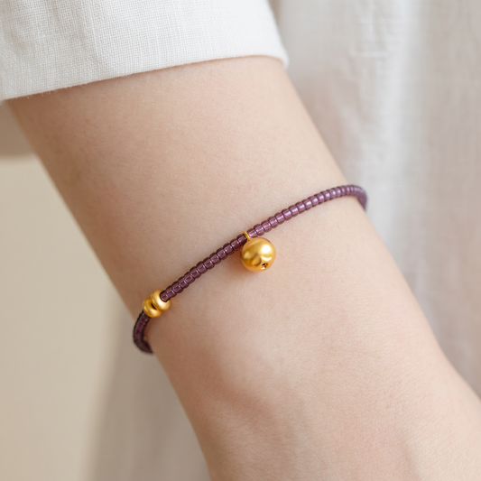 24k Fine 999 Gold Fortune Blueberry Charm Glazed Crystal Beads Bracelet
