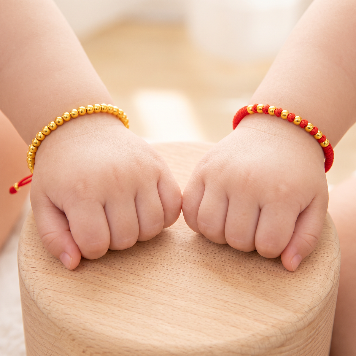 24K 999 Gold Lucky Beads Charm Adjustable Bracelet Babyshower Kid Birthday Gift Newborn