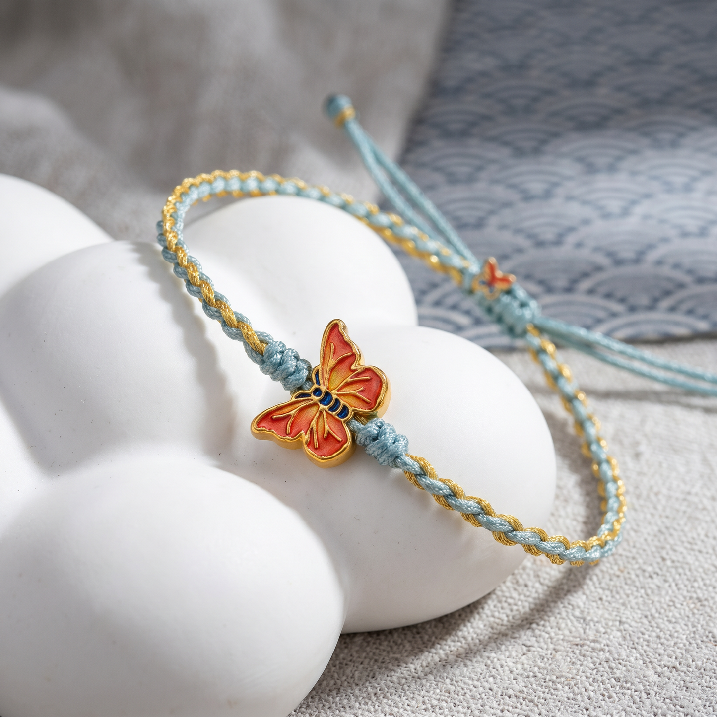 24K 999 Gold Enamel Butterfly String Cord Adjustable Bracelet