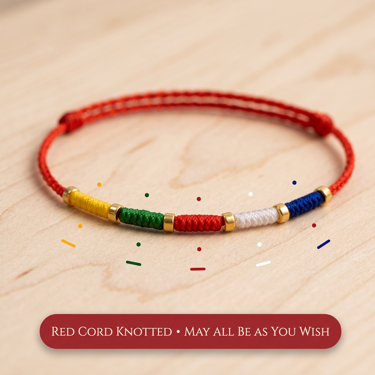 24k 999 Gold Bead Five Wealth Gods Five Color Cord Unisex Bracelet and Anklet