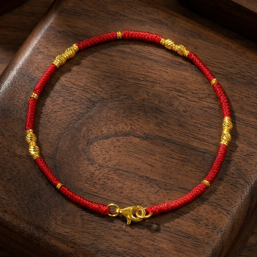 24k Gold Spacer Beads Minimal Style Lucky Braided Red String Bracelet