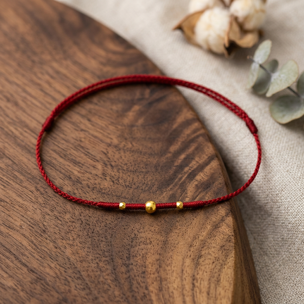 24k 999 Gold Mini Beads Minimalist Ultra-Thin Adjustable Cord Bracelet