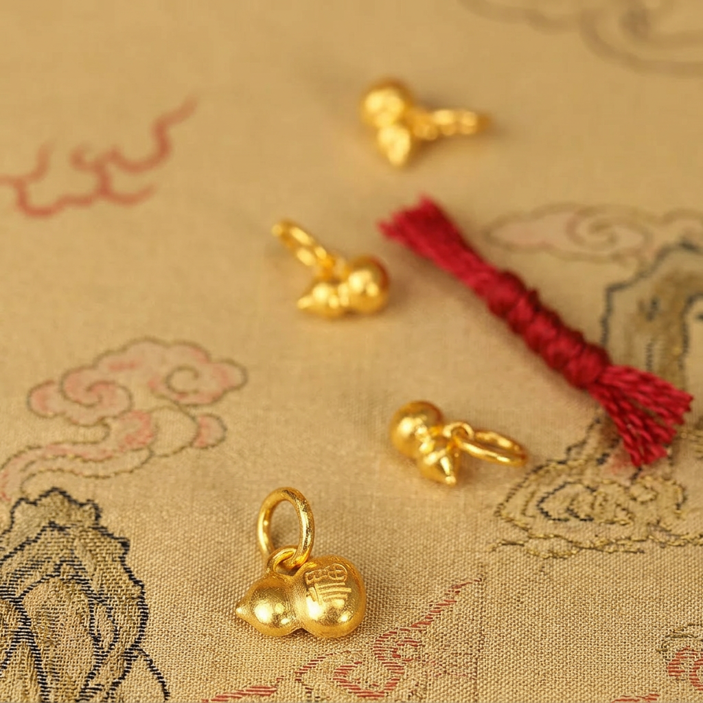 24k 999 Solid Gold Mini Chinese Blessing Gourd  D.I.Y Jewelry Making for Bracelet Necklace