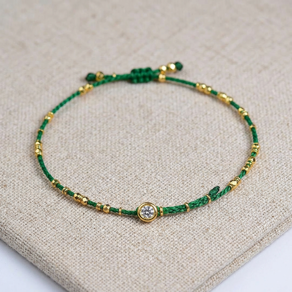 24K Gold Minimal Style Zircon Sparkling Beads Ultra-Fine Adjustable Cord Bracelet