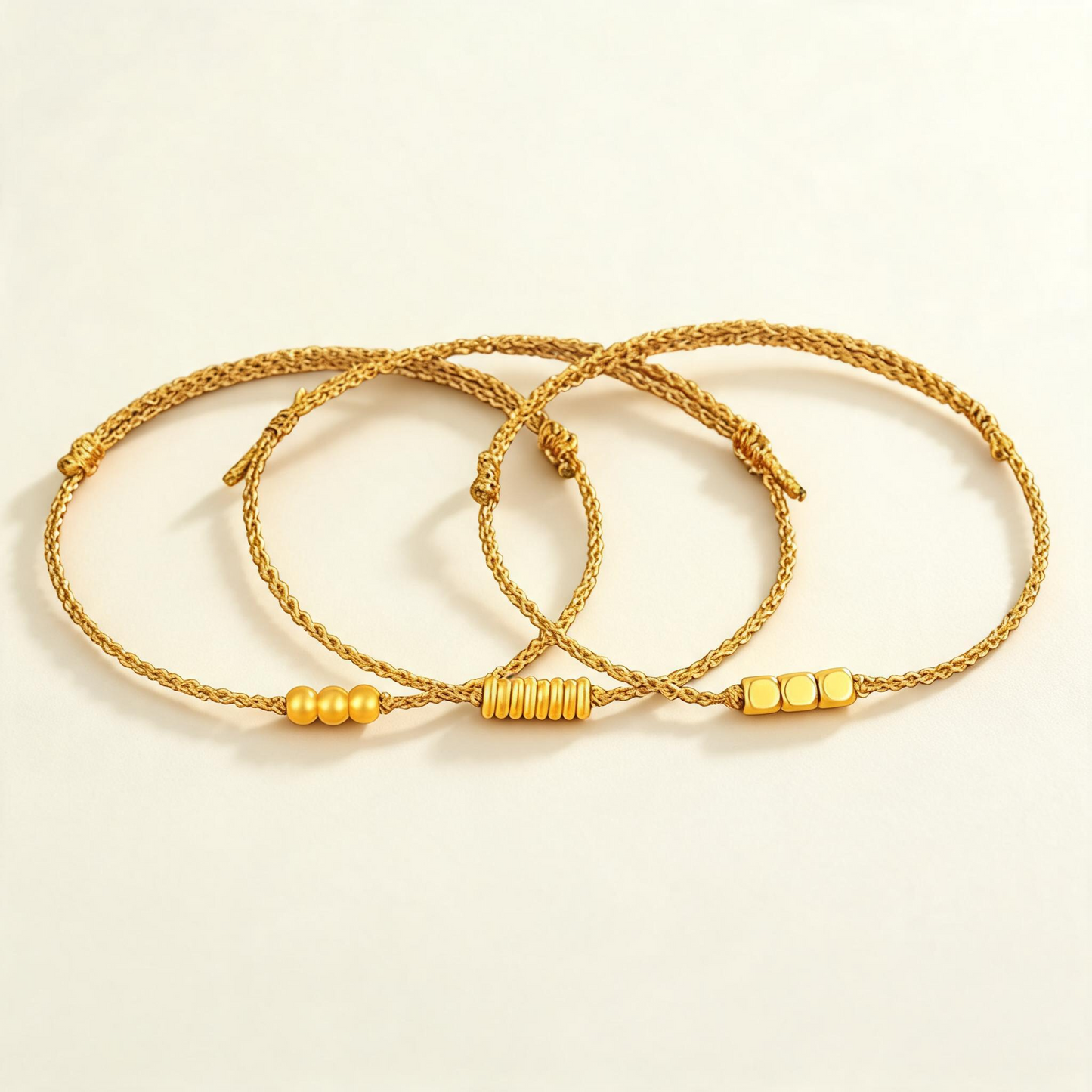 24K 999 Gold Minimal Minimalist Cube Bead Charm String Adjustable Bracelet